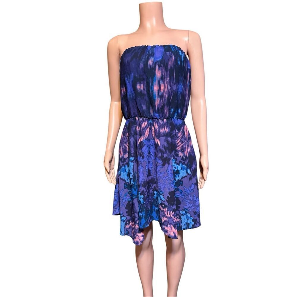 Collective women's Strapless multicolor floral asymmetric design casual dress M
